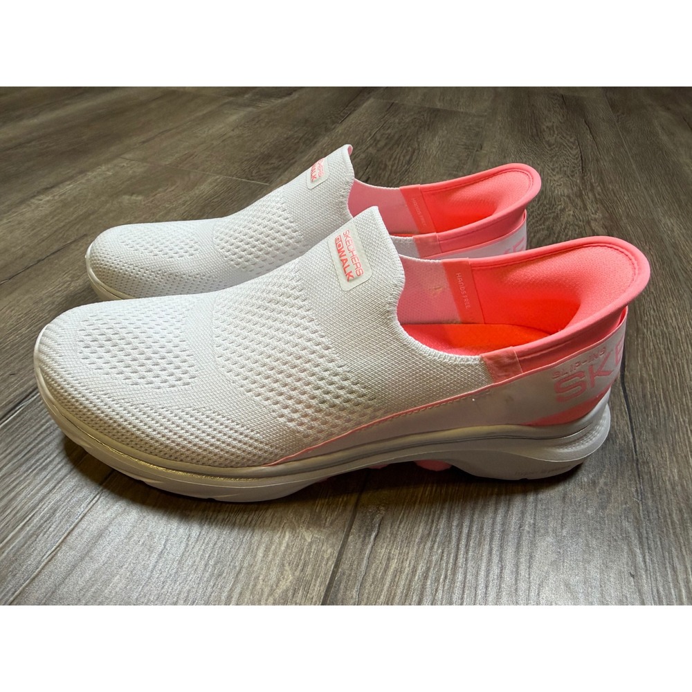 Skechers GoWalk Slip-ins 125231 White Pink Hands Free Walking Shoes Womens 9.5